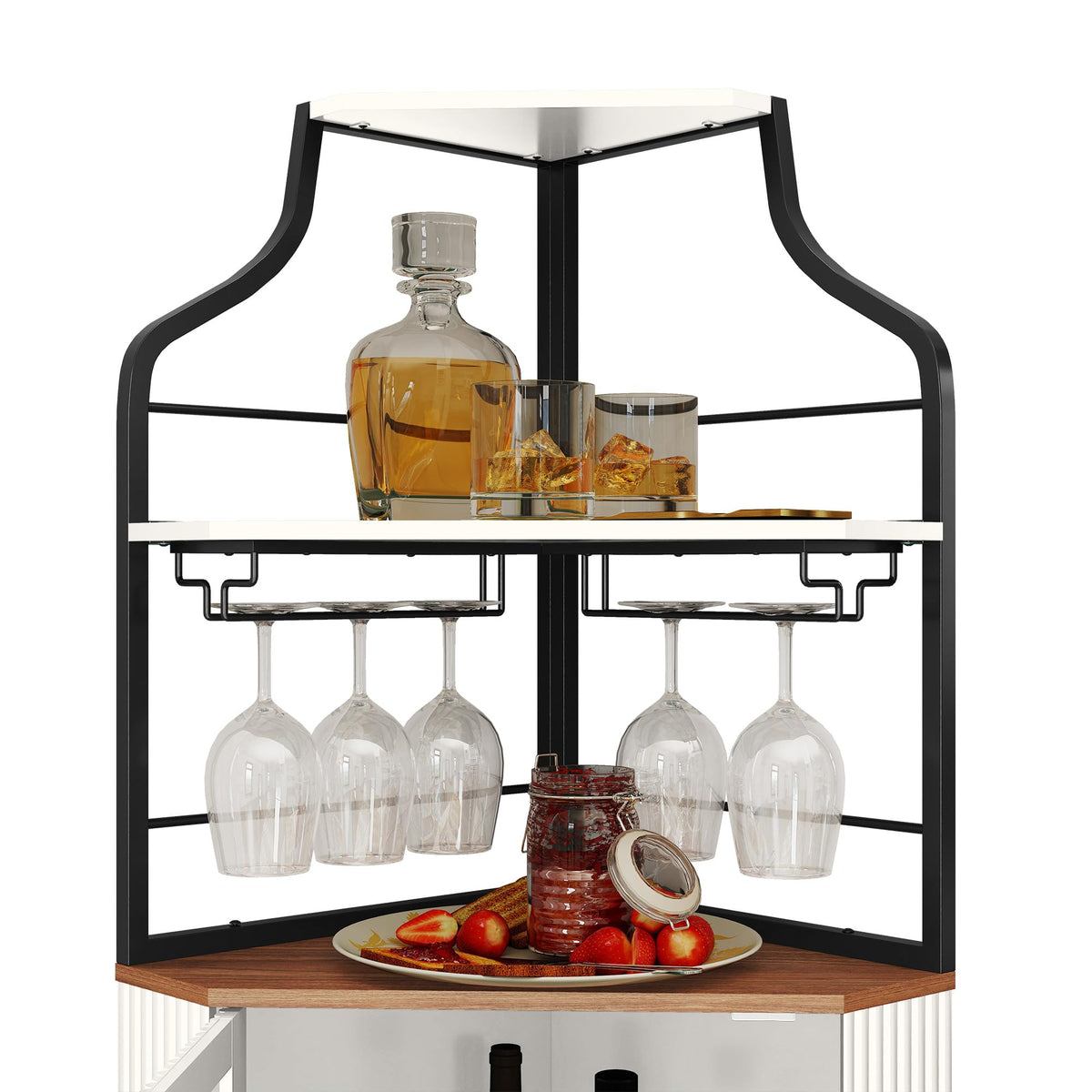ARTPOWER Corner Bar Cabinet with LED Strip, 4-Tiers Liquor Cabinet, Green