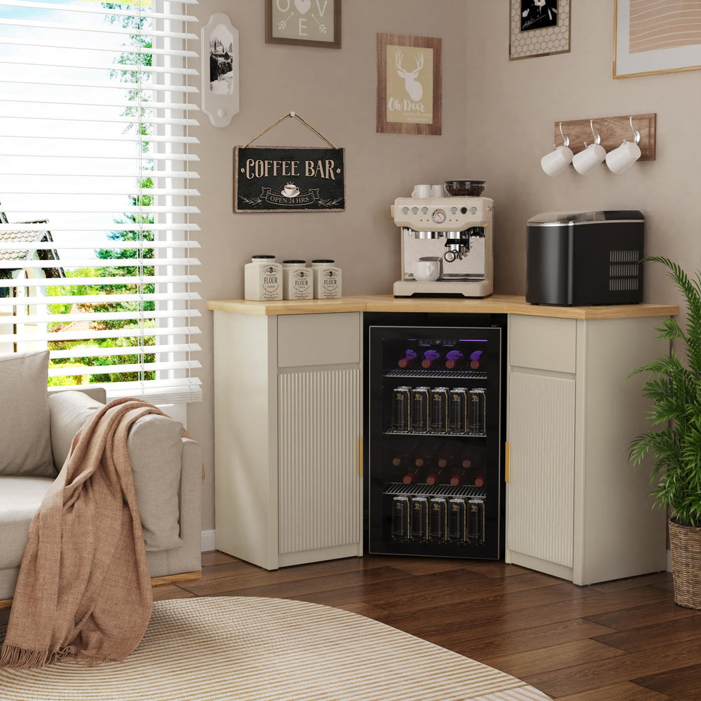 GDLF Corner Coffee Bar with Fridge Space, L Shaped Liquor Cabinet,Black