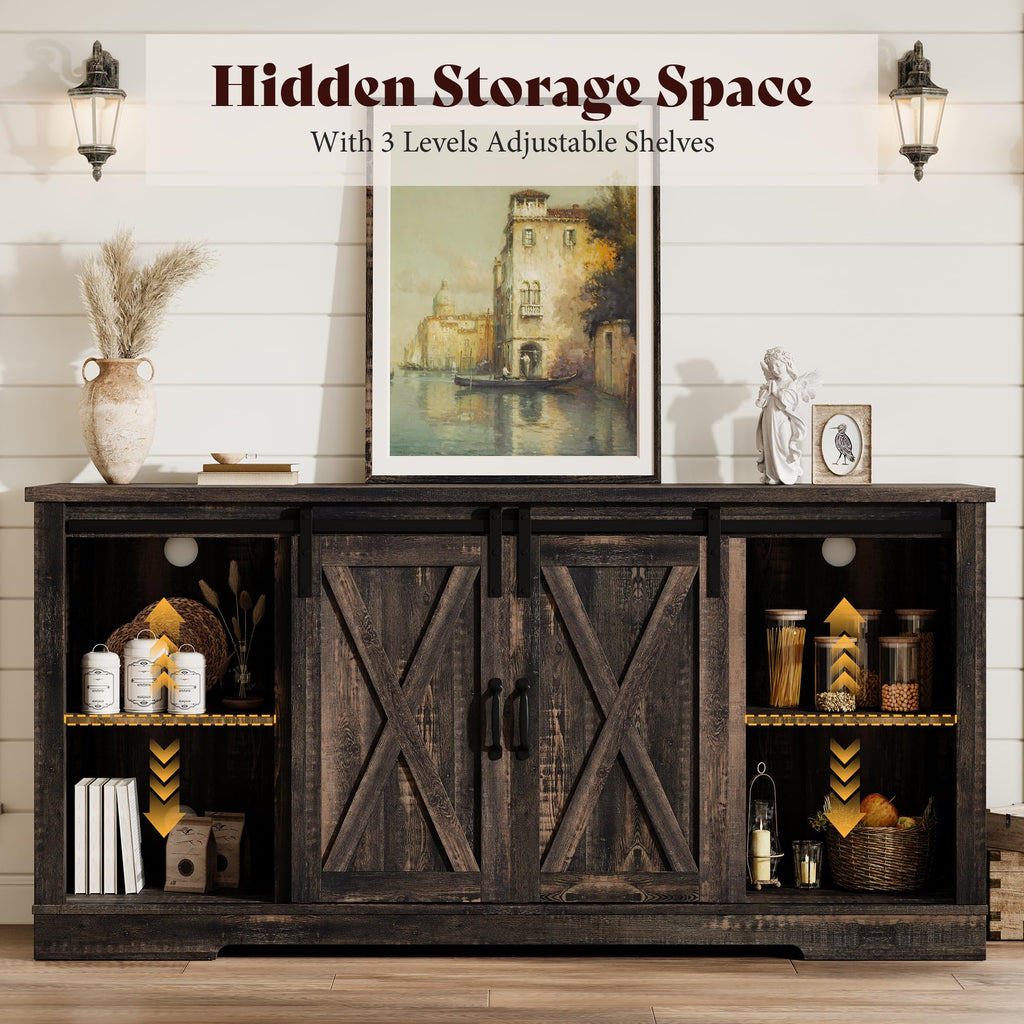 AMERLIFE Fireplace TV Stand with Sliding Barn Door for TVs up to 75"