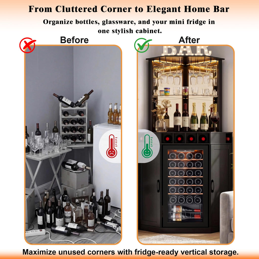 GDLF Corner Coffee Bar with Fridge Space, L Shaped Liquor Cabinet,Black