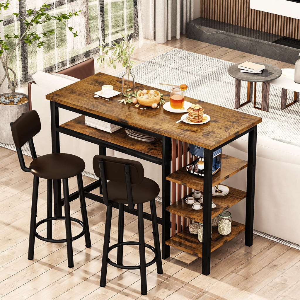 Bar Table and Chairs Set, 59'' Counter Height Dining Table Set with Storage