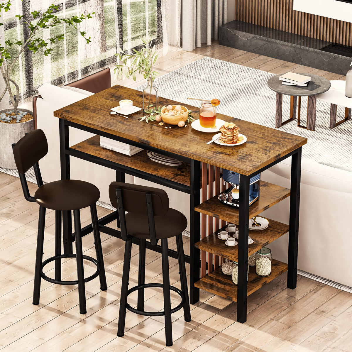 Bar Table and Chairs Set, 59'' Counter Height Dining Table Set with Storage