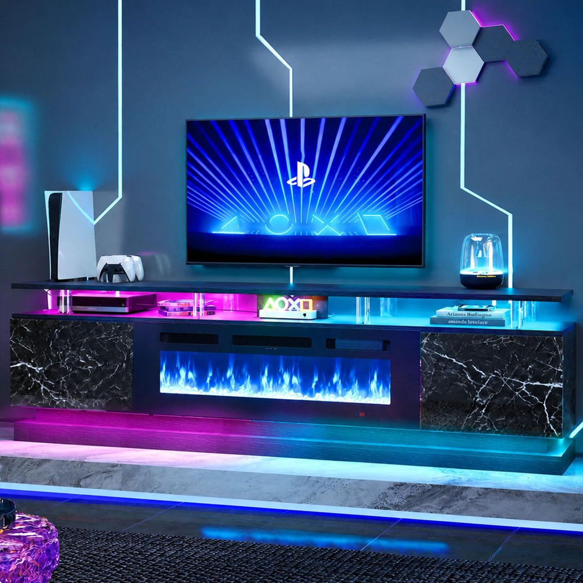 70" Fireplace TV Stand, Modern Entertainment Center