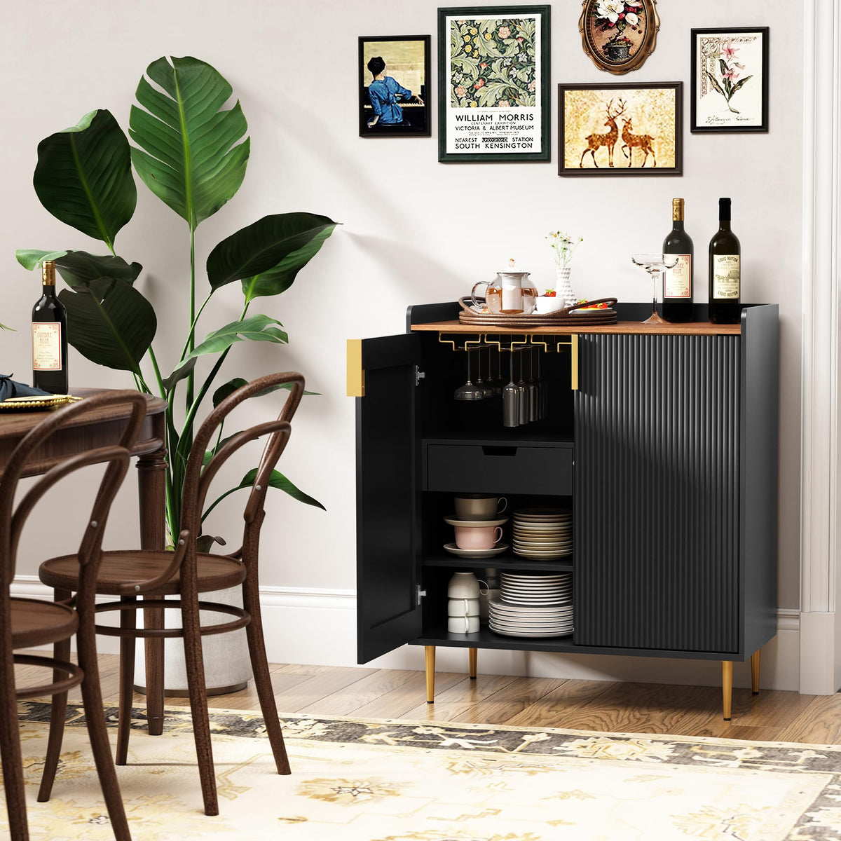 ARTPOWER Coffee Bar Cabinet with Wine Rack&Glass Holder, Sage Green