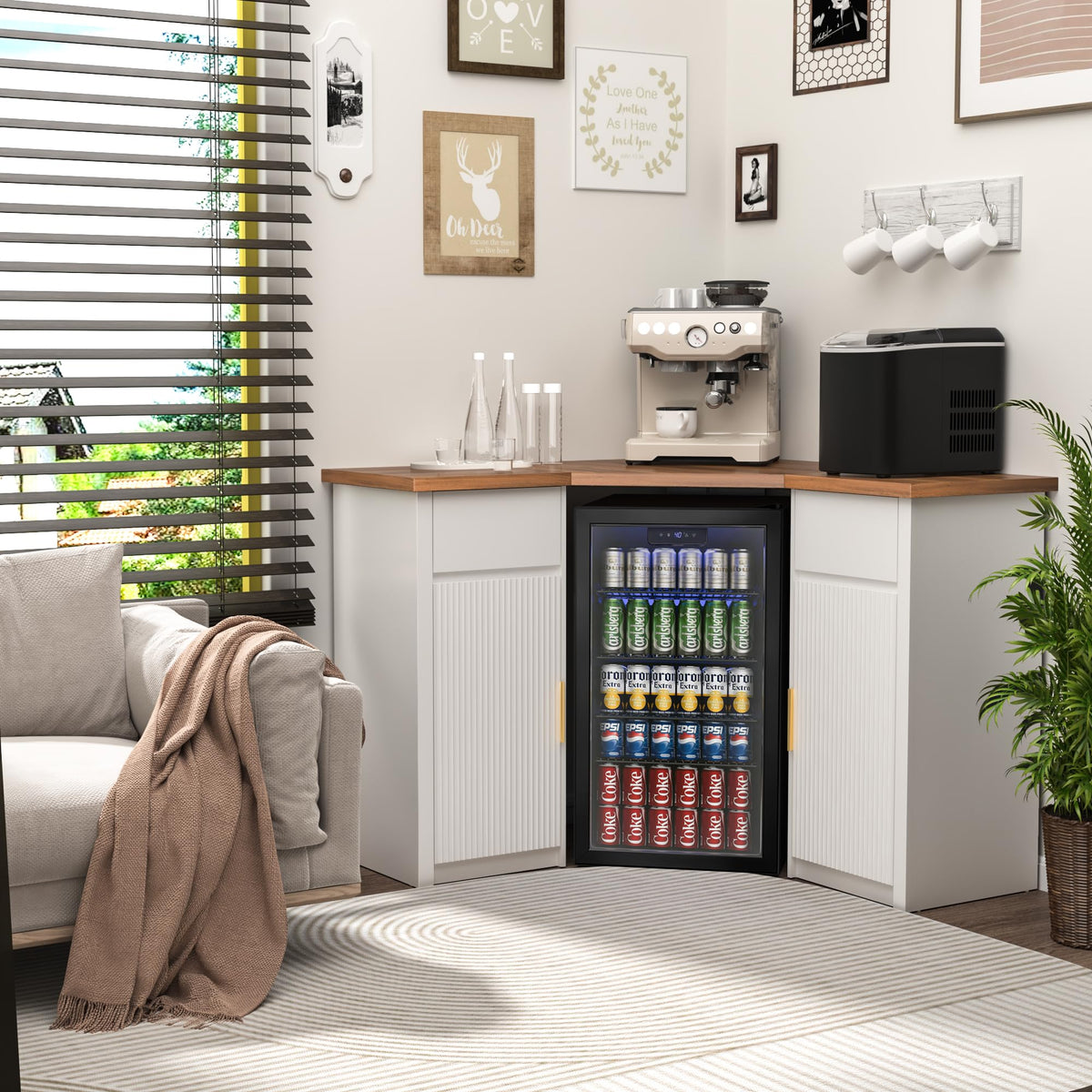 GDLF Corner Coffee Bar with Fridge Space, L Shaped Liquor Cabinet,Black