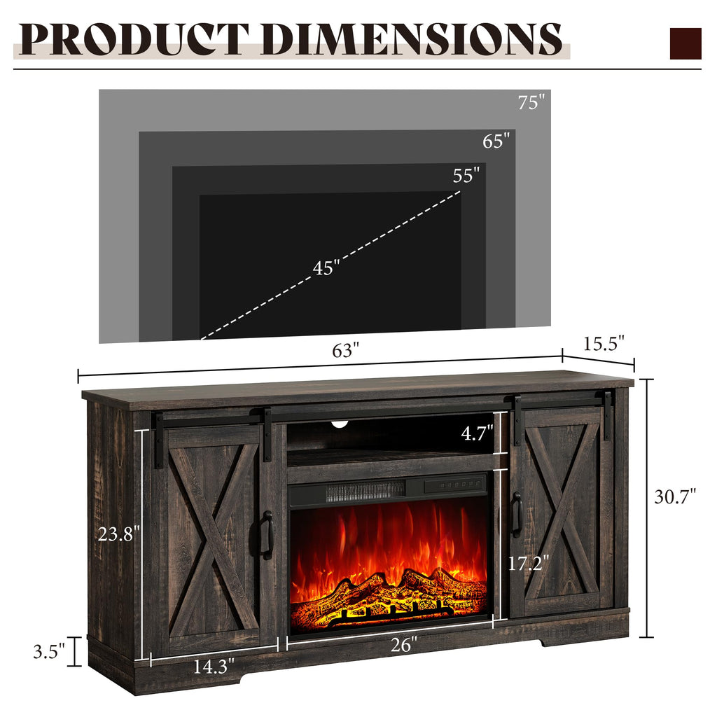 AMERLIFE Fireplace TV Stand with Sliding Barn Door for TVs up to 75"