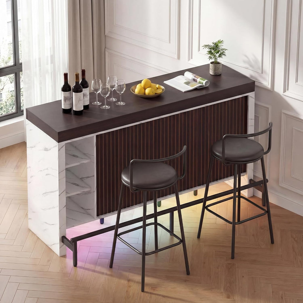 62" Sliding Top Expandable Bar Table, Counter Height Home Bar Cabinet