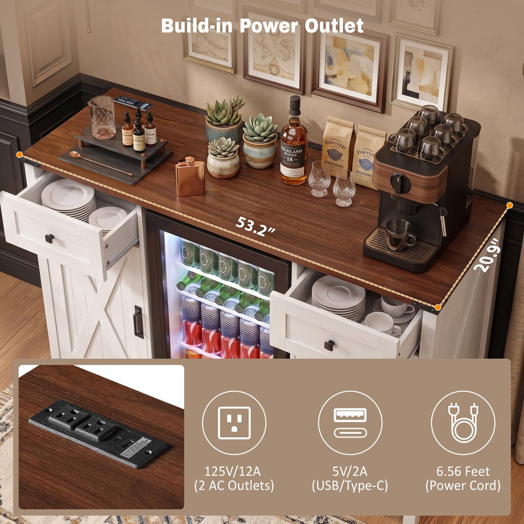 53.2" Farmhouse Fridge Cabinet, Coffee Bar Cabinet, Black