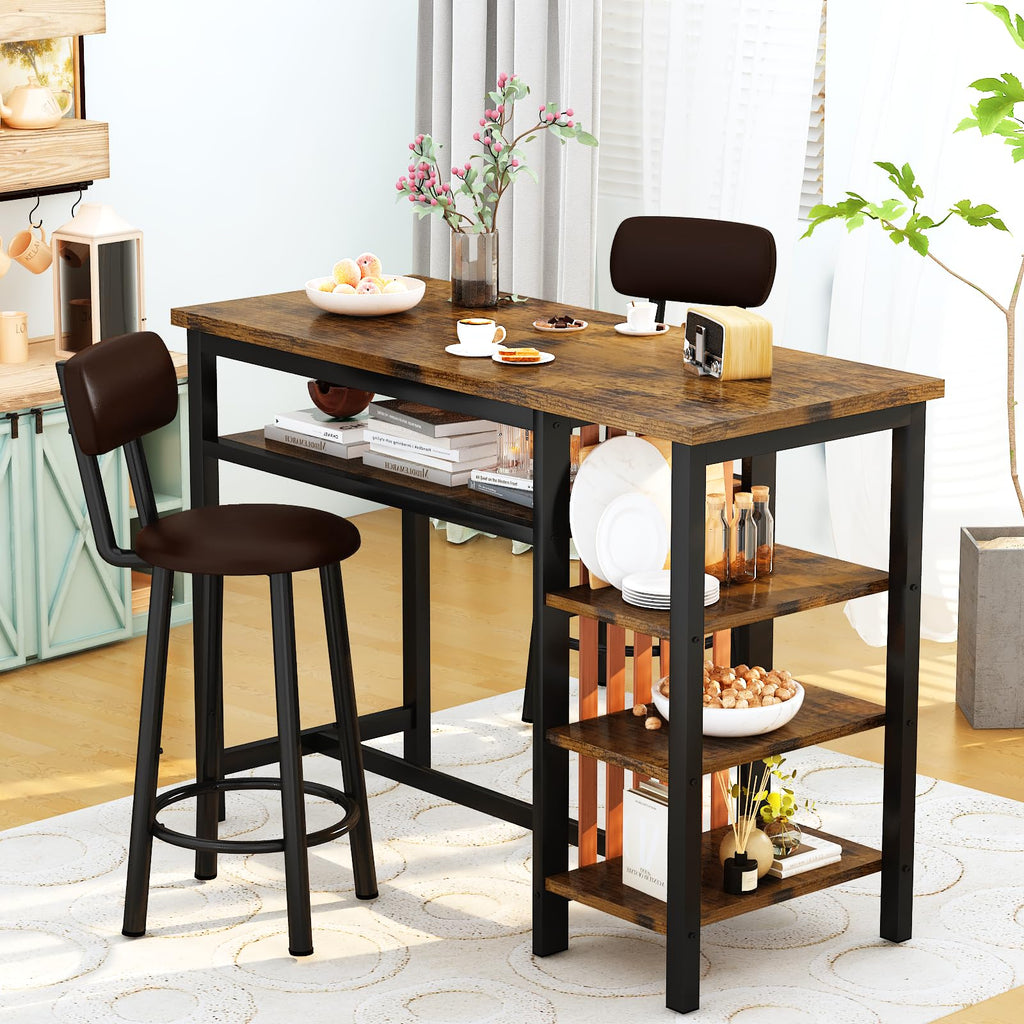Bar Table and Chairs Set, 59'' Counter Height Dining Table Set with Storage