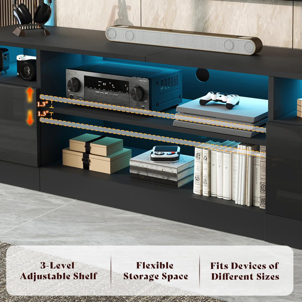 AMERLIFE 70" High-Gloss TV Stand for TVs up to 80" with LED Lights