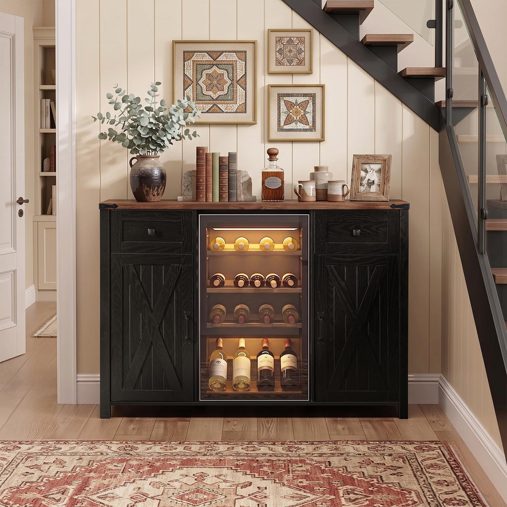 53.2" Farmhouse Fridge Cabinet, Coffee Bar Cabinet, Black