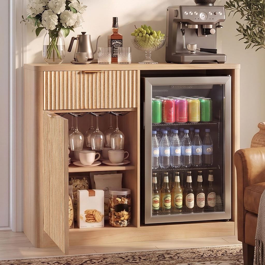 53.2" Farmhouse Fridge Cabinet, Coffee Bar Cabinet, Black
