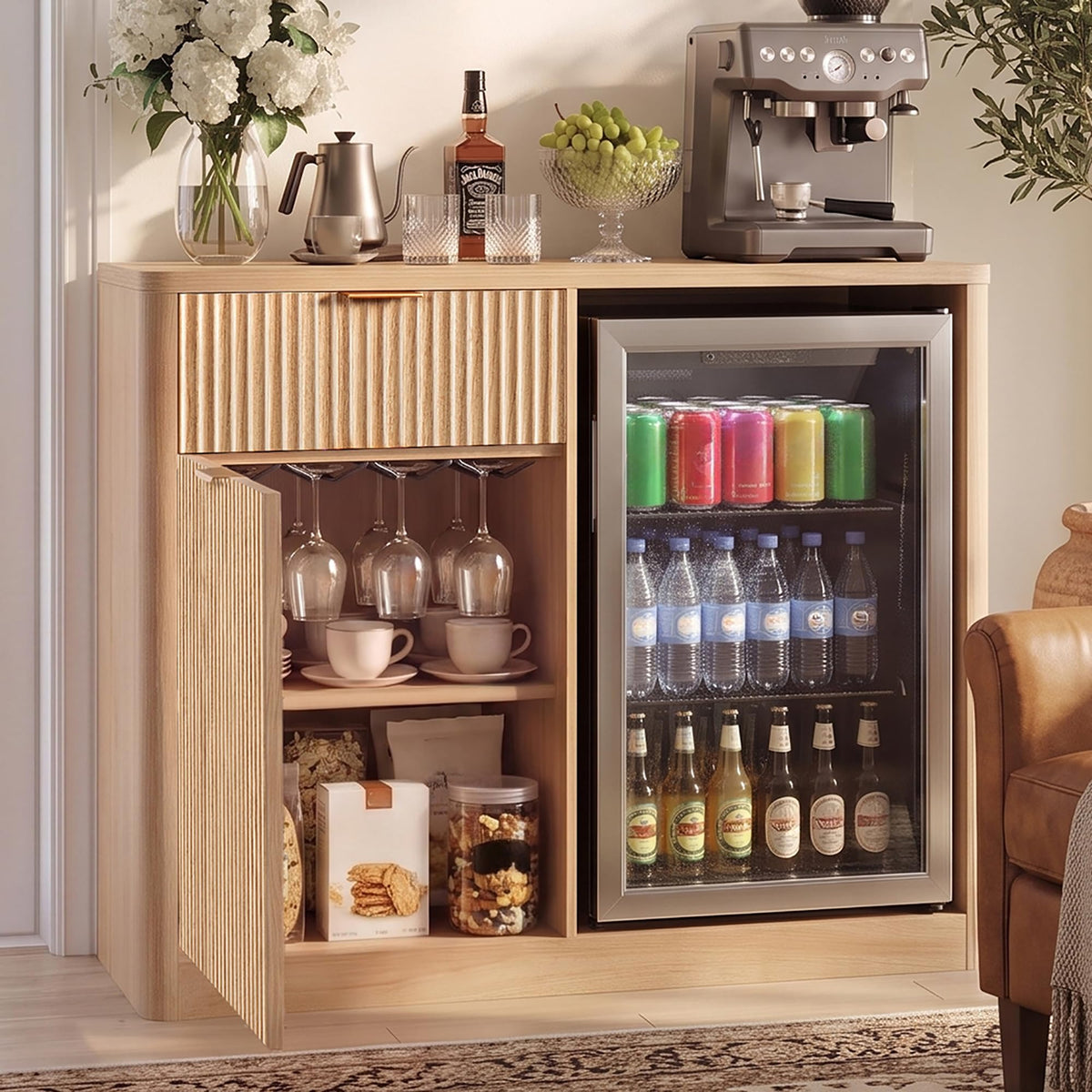 53.2" Farmhouse Fridge Cabinet, Coffee Bar Cabinet, Black