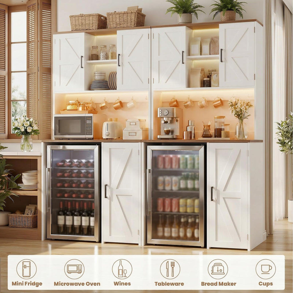 Unikito Mini Fridge Cabinet with Storage, Outlet and LED Light, White