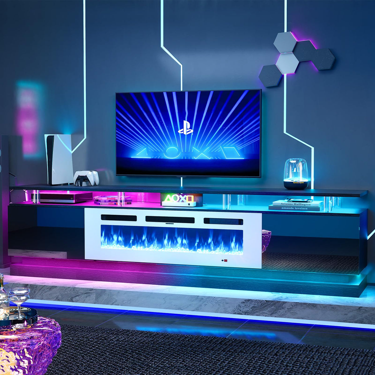 70" Fireplace TV Stand, Modern Entertainment Center