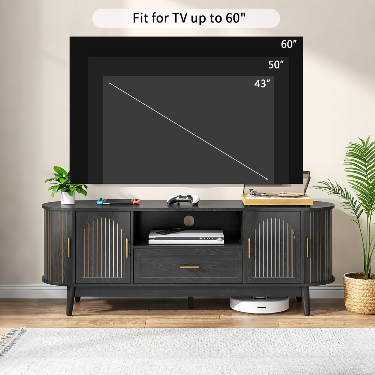 63" Fluted TV Stand for Tvs up to 70" Entertainment Center with Drawers