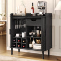 ONBRILL Fluted Bar Cabinet with Storgae, Wine Cabinet, 33" H, Black