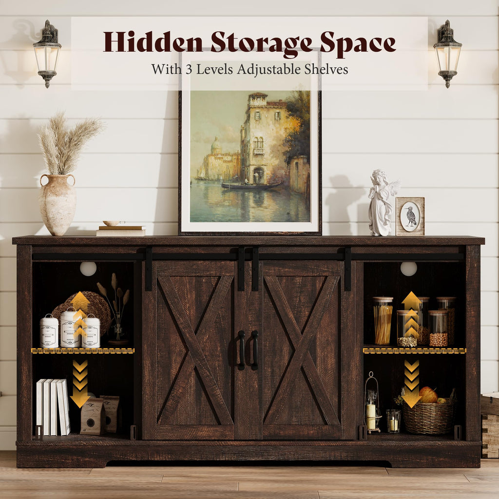 AMERLIFE Fireplace TV Stand with Sliding Barn Door for TVs up to 75"