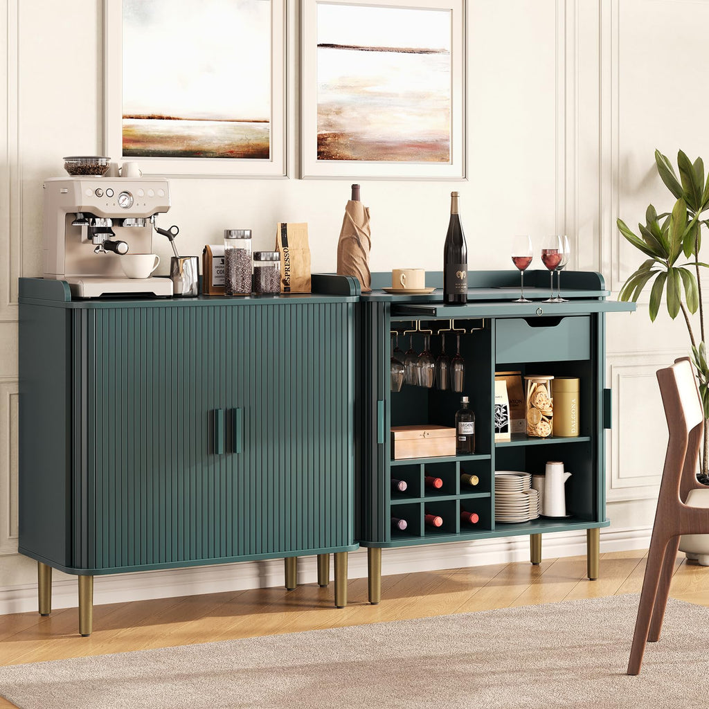 ONBRILL Fluted Bar Cabinet with Storgae, Wine Cabinet, 33" H, Black