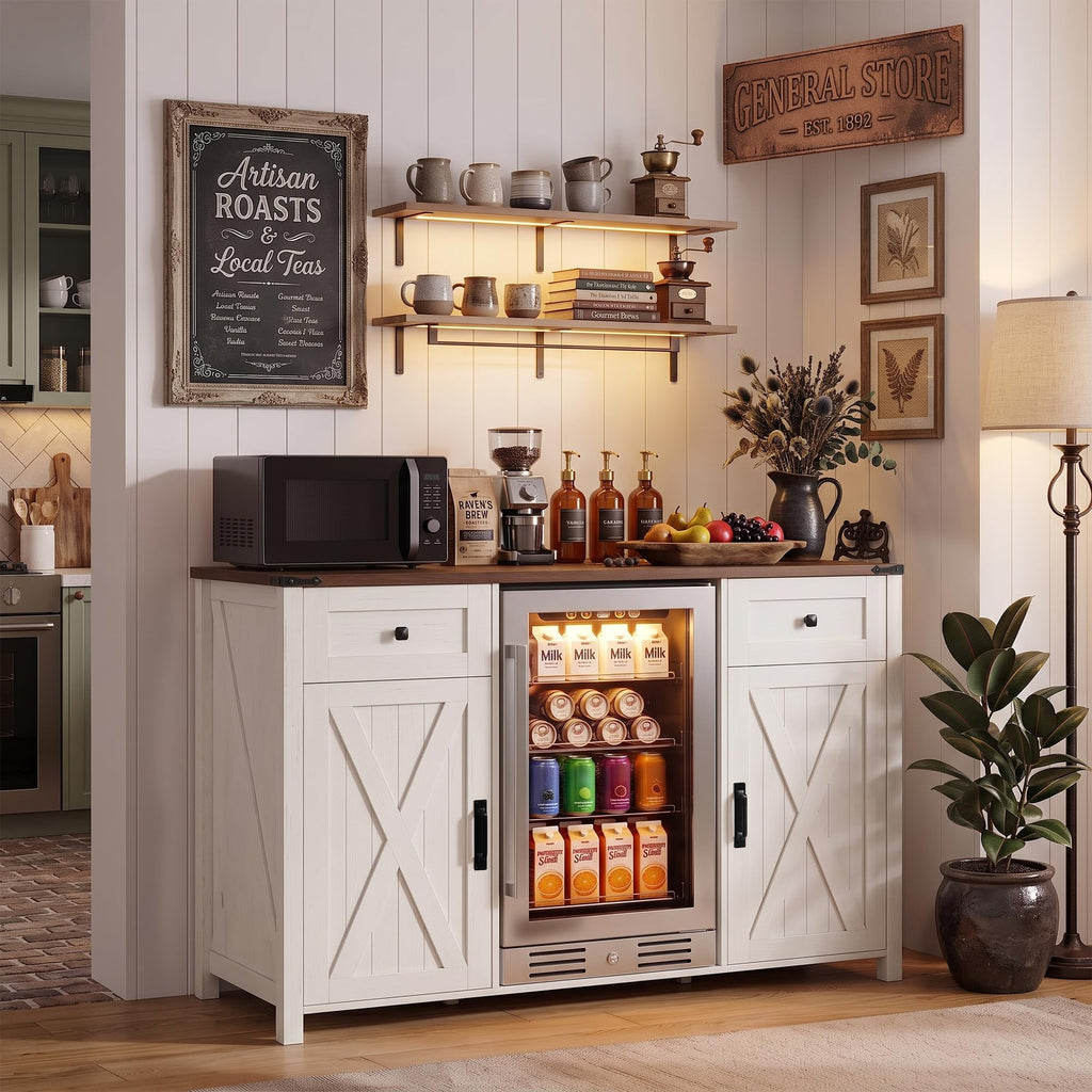 53.2" Farmhouse Fridge Cabinet, Coffee Bar Cabinet, Black