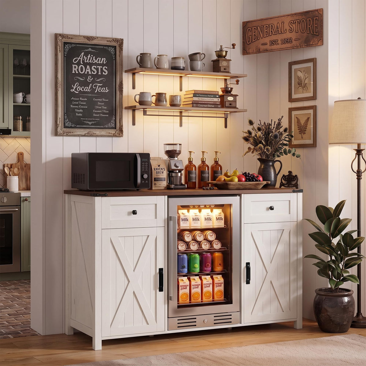 53.2" Farmhouse Fridge Cabinet, Coffee Bar Cabinet, Black