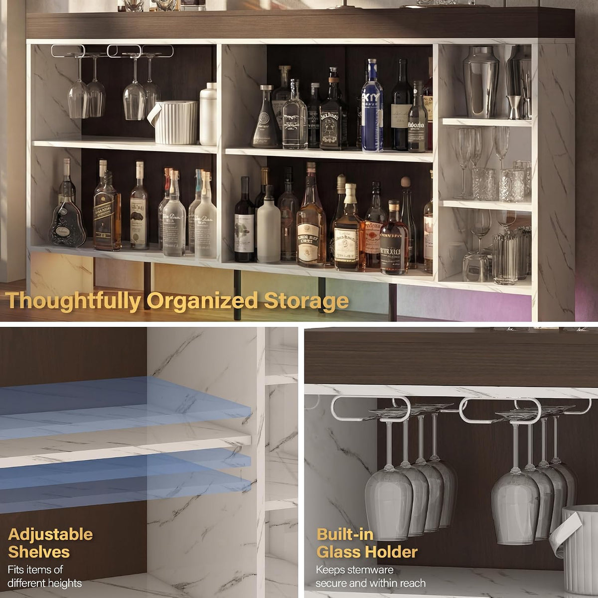62" Sliding Top Expandable Bar Table, Counter Height Home Bar Cabinet