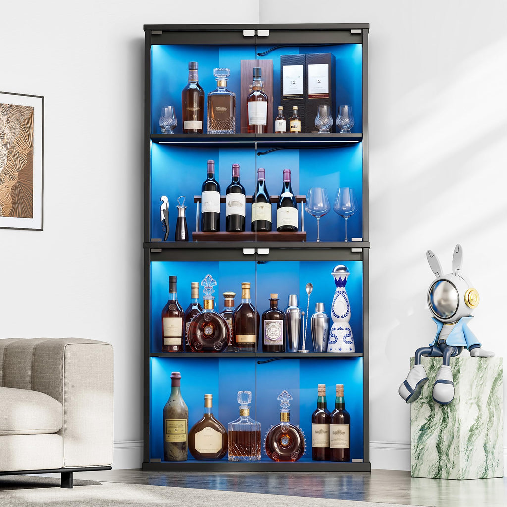 71'' Corner Wine Bar Cabinet,5-Tier Tall Home Liquor Coffee Bar Cabinet