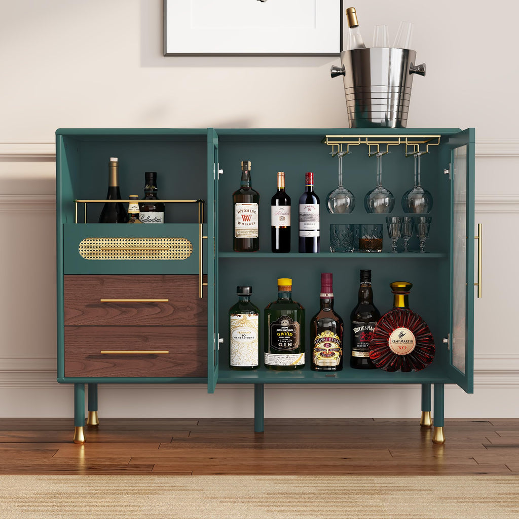 ARTPOWER 48" Coffee Bar Cabinet with Wine Racks and Drawers, Blue