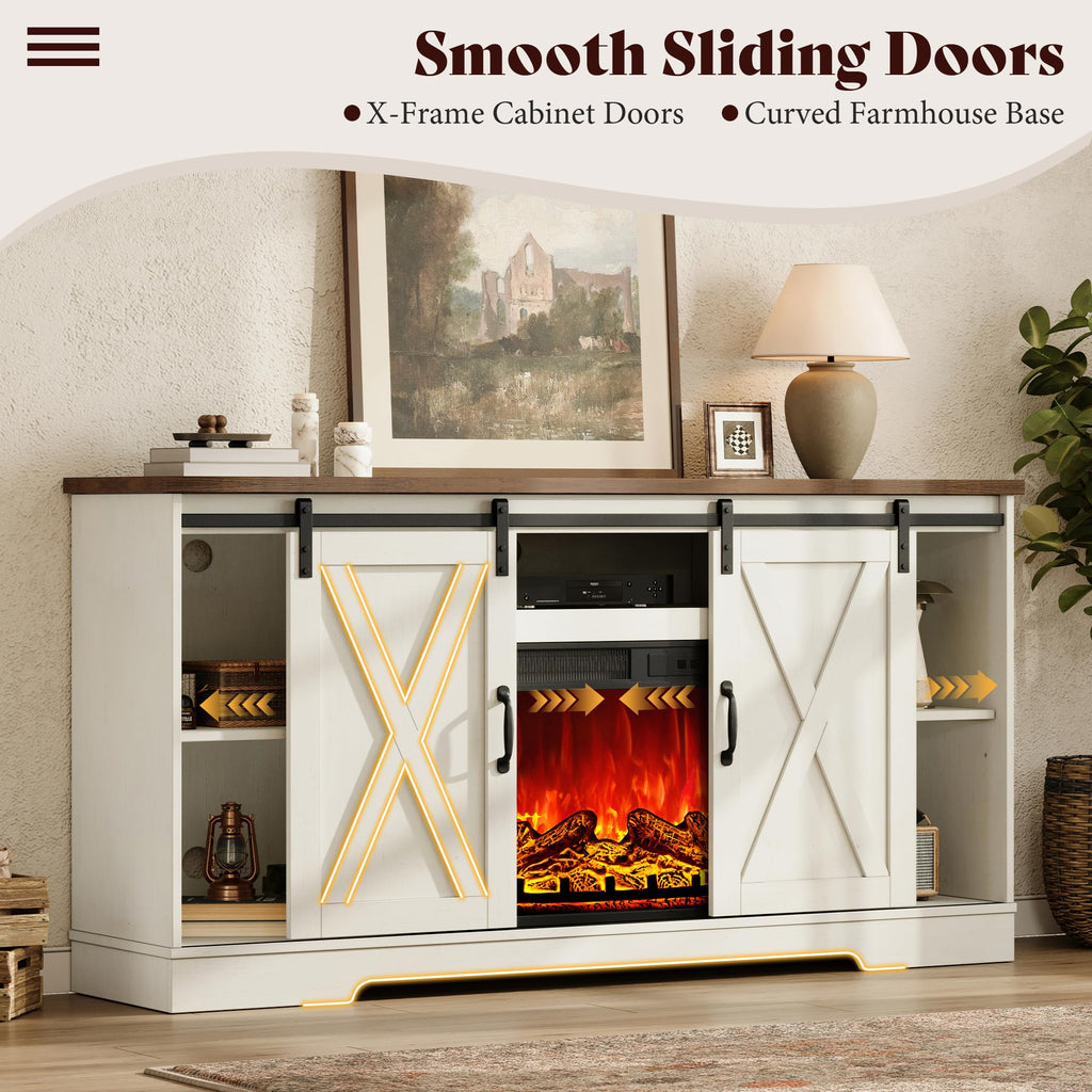 AMERLIFE Fireplace TV Stand with Sliding Barn Door for TVs up to 75"