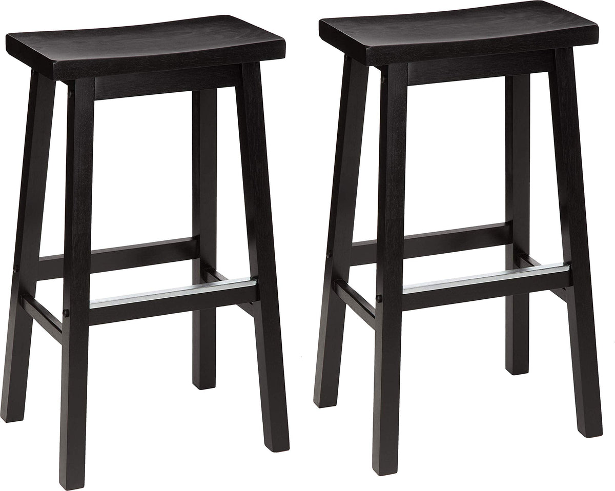 Amazon Basics Solid Wood Saddle-Seat Counter Height Bar Stools for Kitchen Island with Footrest, 24-Inch Height, Walnut, Set of 2