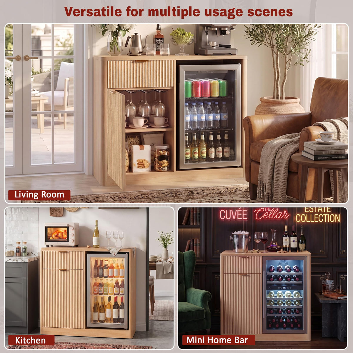53.2" Farmhouse Fridge Cabinet, Coffee Bar Cabinet, Black