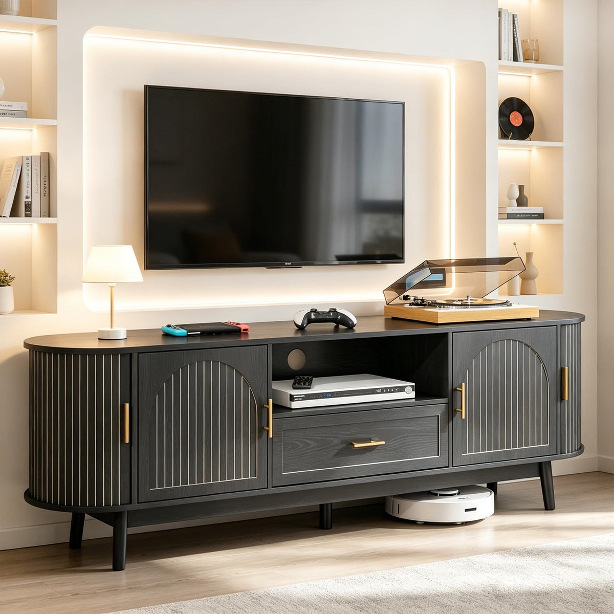 63" Fluted TV Stand for Tvs up to 70" Entertainment Center with Drawers