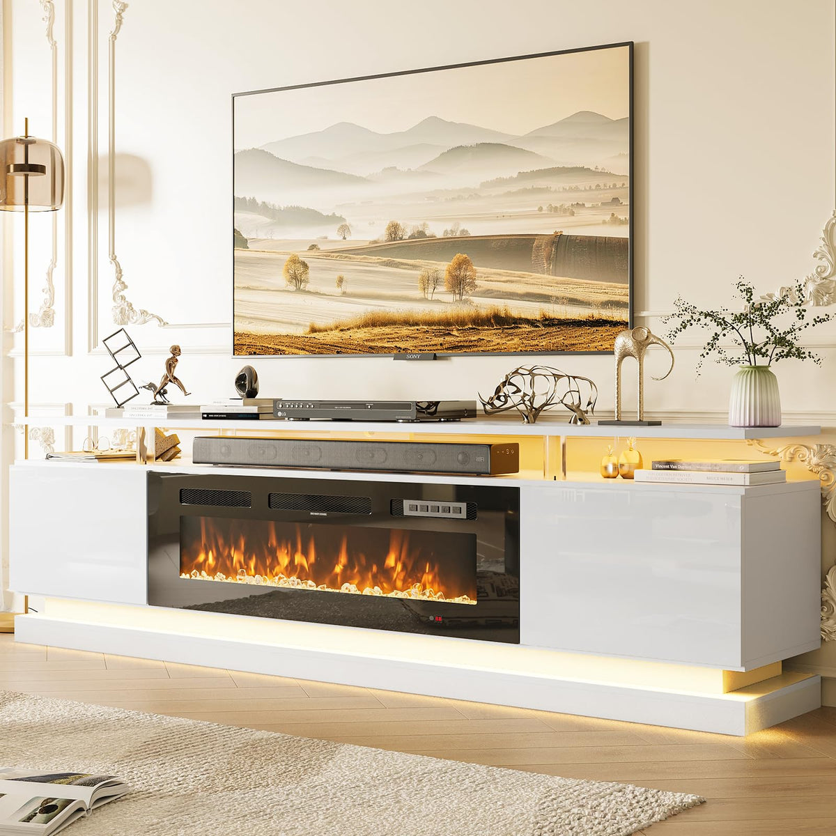 70" Fireplace TV Stand, Modern Entertainment Center