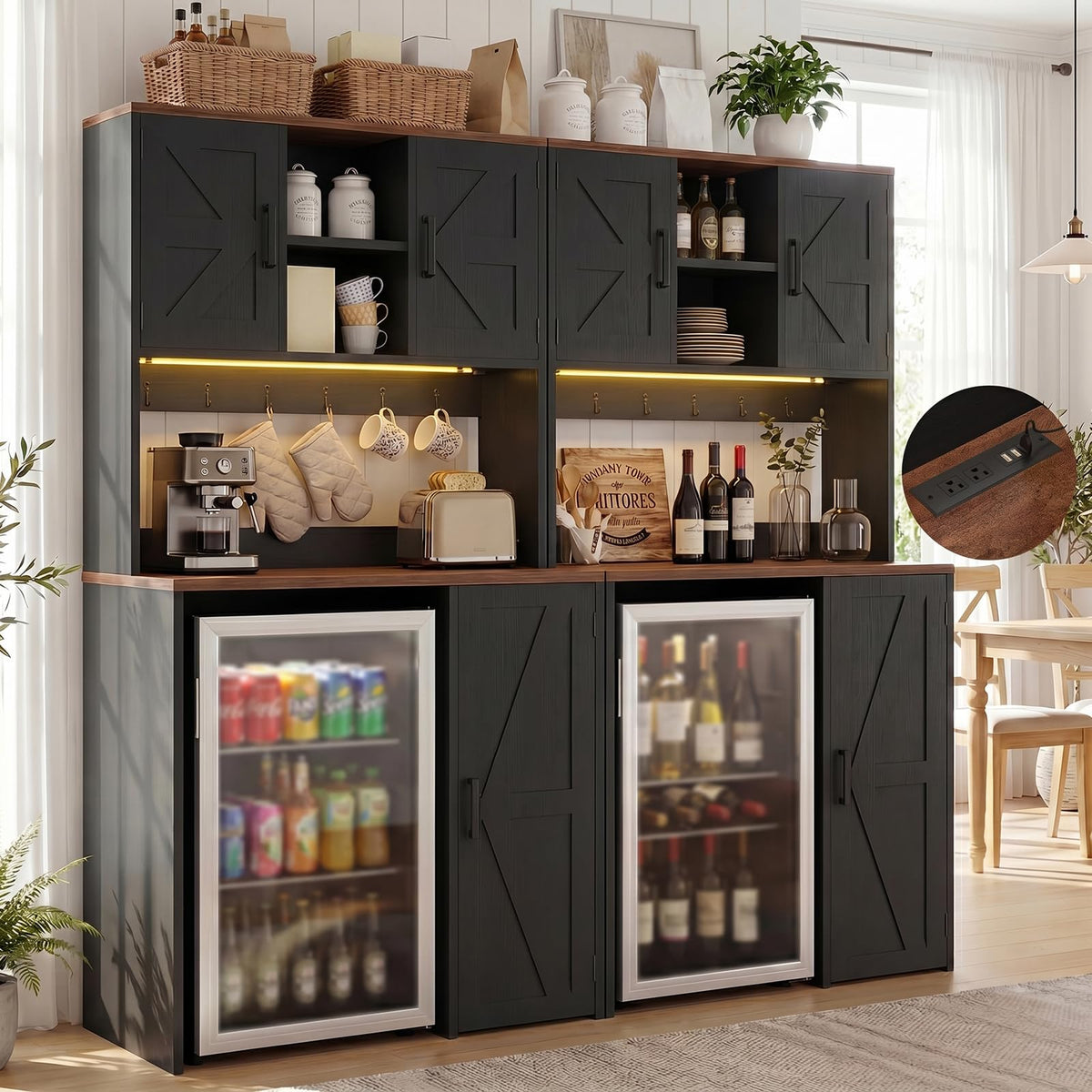 Unikito Mini Fridge Cabinet with Storage, Outlet and LED Light, White