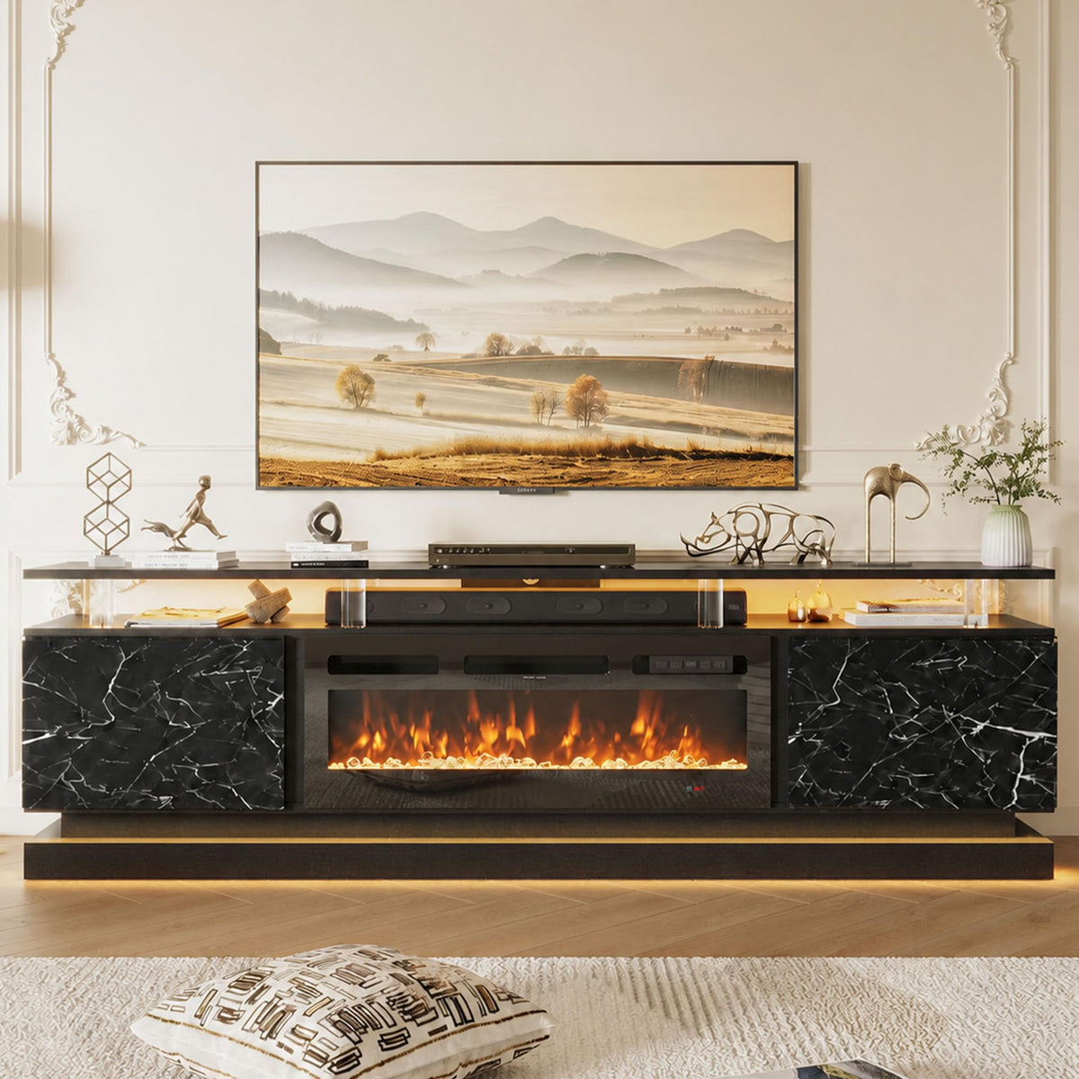 70" Fireplace TV Stand, Modern Entertainment Center