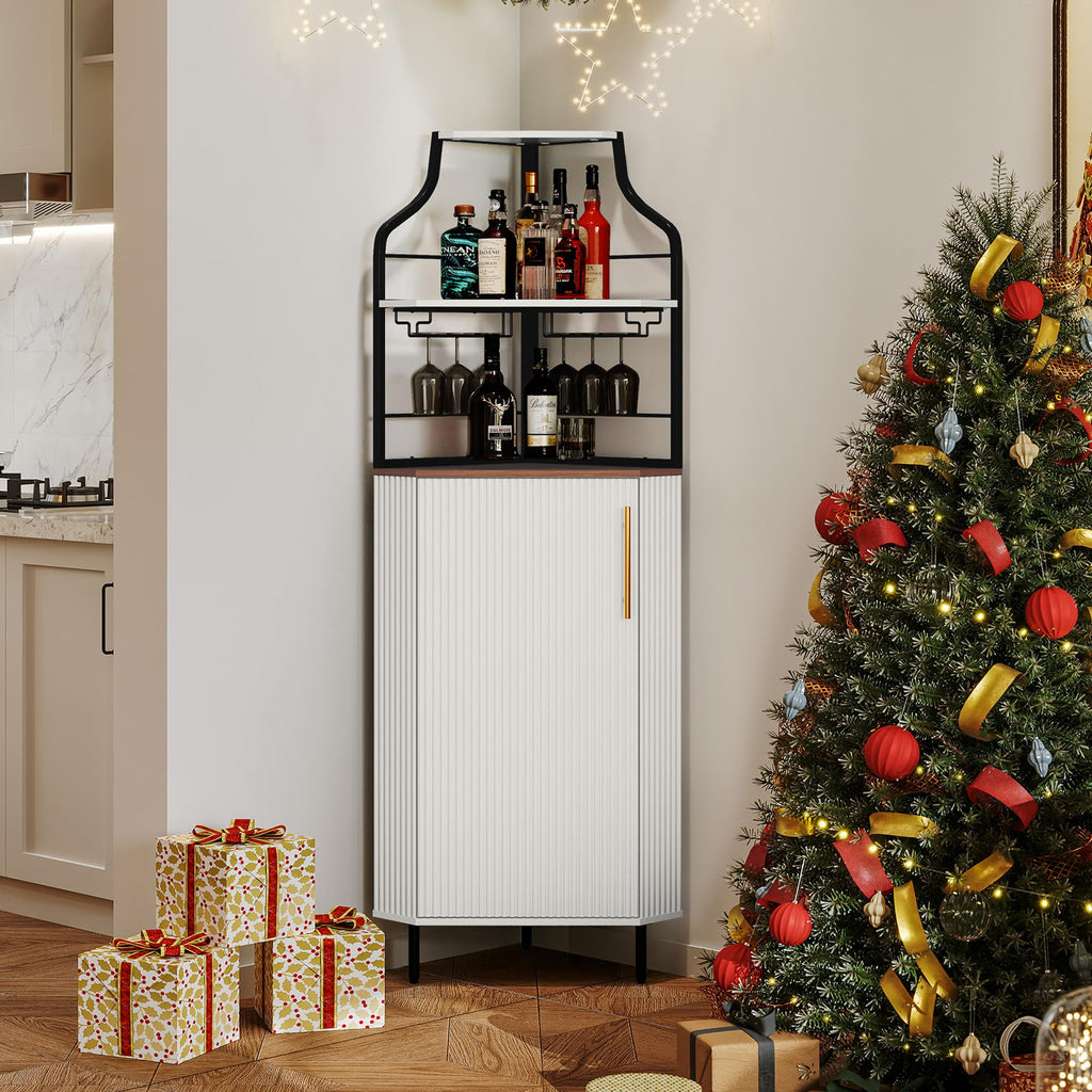 ARTPOWER Corner Bar Cabinet with LED Strip, 4-Tiers Liquor Cabinet, Green