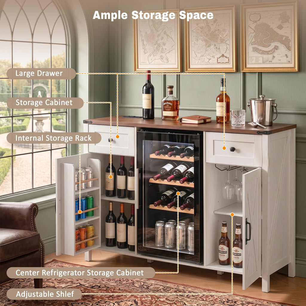 53.2" Farmhouse Fridge Cabinet, Coffee Bar Cabinet, Black