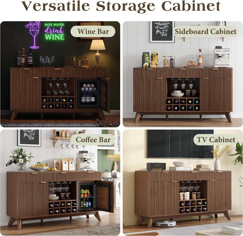 60" Wine Bar Cabinet, Coffee Bar Cabinet with Fridge, Sideboard Cabinet