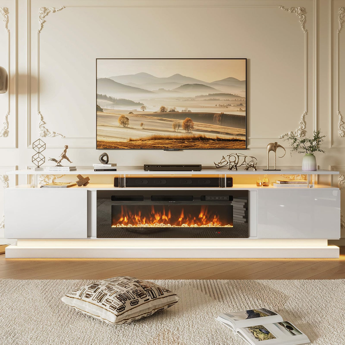 70" Fireplace TV Stand, Modern Entertainment Center