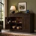 47" Wine Bar Cabinet with LED Light & Power Outlets, 2 Door Coffee Bar Cabinet with 2 Drawers, Sideboard Buffet Cabinet with Storage, Liquor Cabinet for Home Bar, Kitchen Living Room, Walnut Brown
