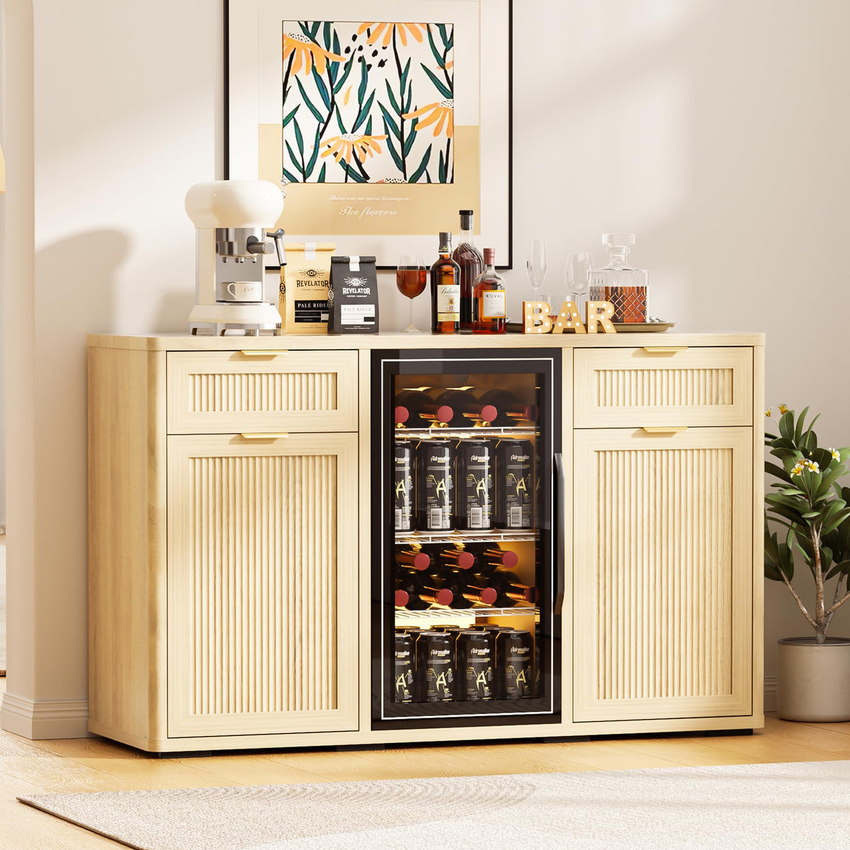AHB Wine Bar Cabinet with Mini Fridge Space, Liquor Coffee Cabinet with Hidden Drawer, Buffet Sideboard for Living Room, Kitchen, Dining Room