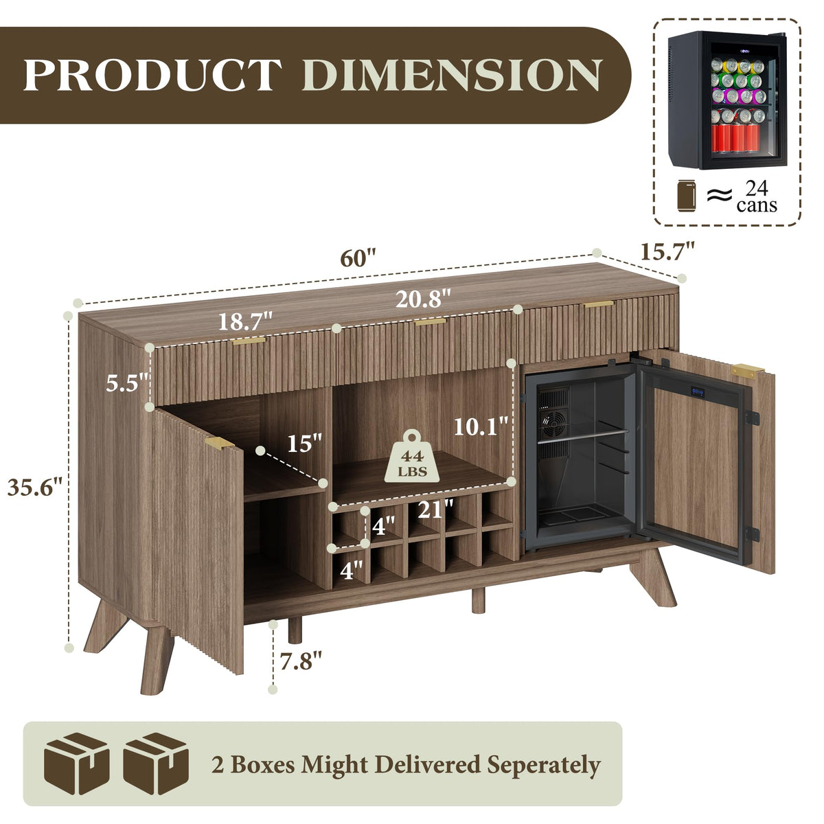60" Wine Bar Cabinet, Coffee Bar Cabinet with Fridge, Sideboard Cabinet