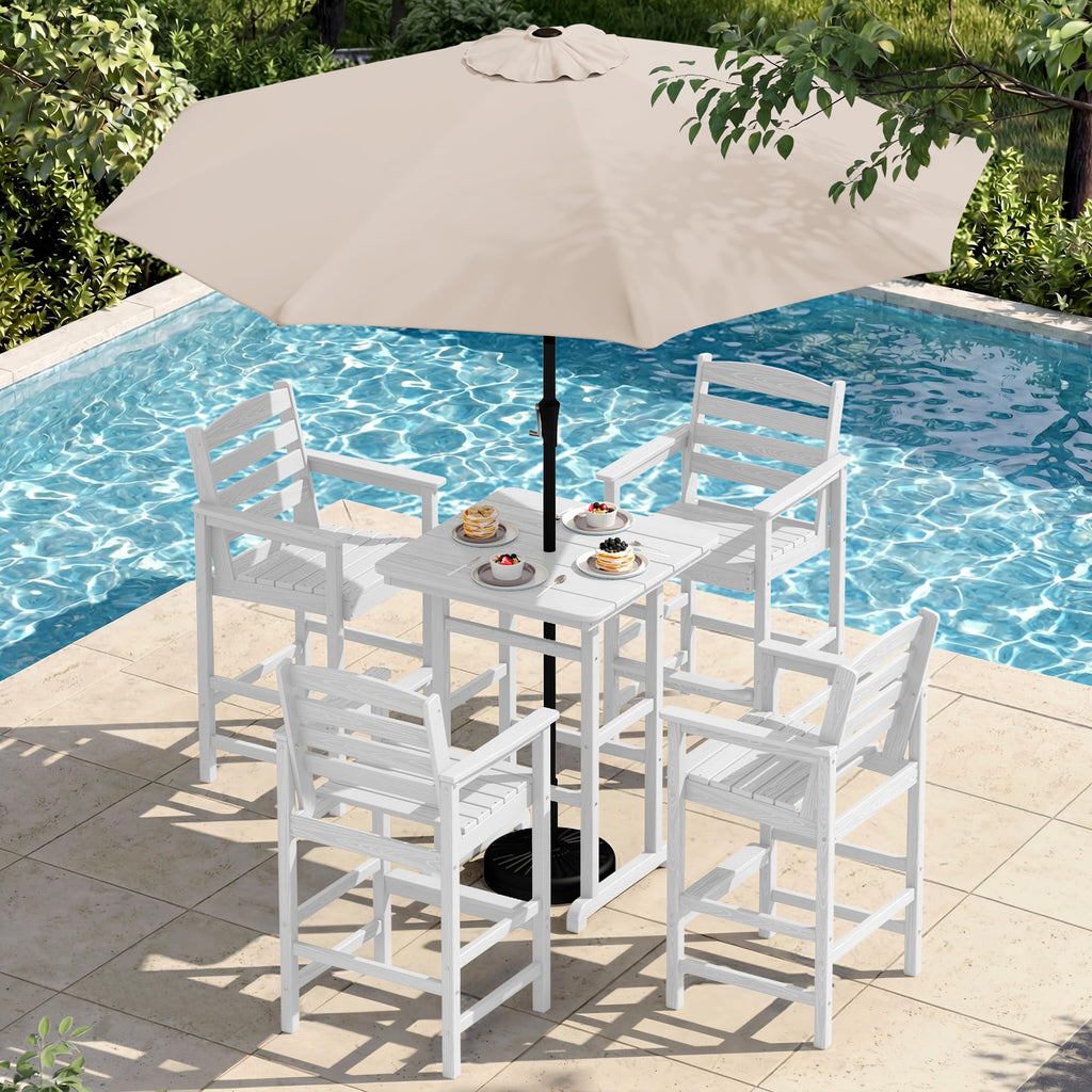 SERWALL 3 Pcs HDPE Bar Height Chairs and Double Layer Pub Table Set, Blue