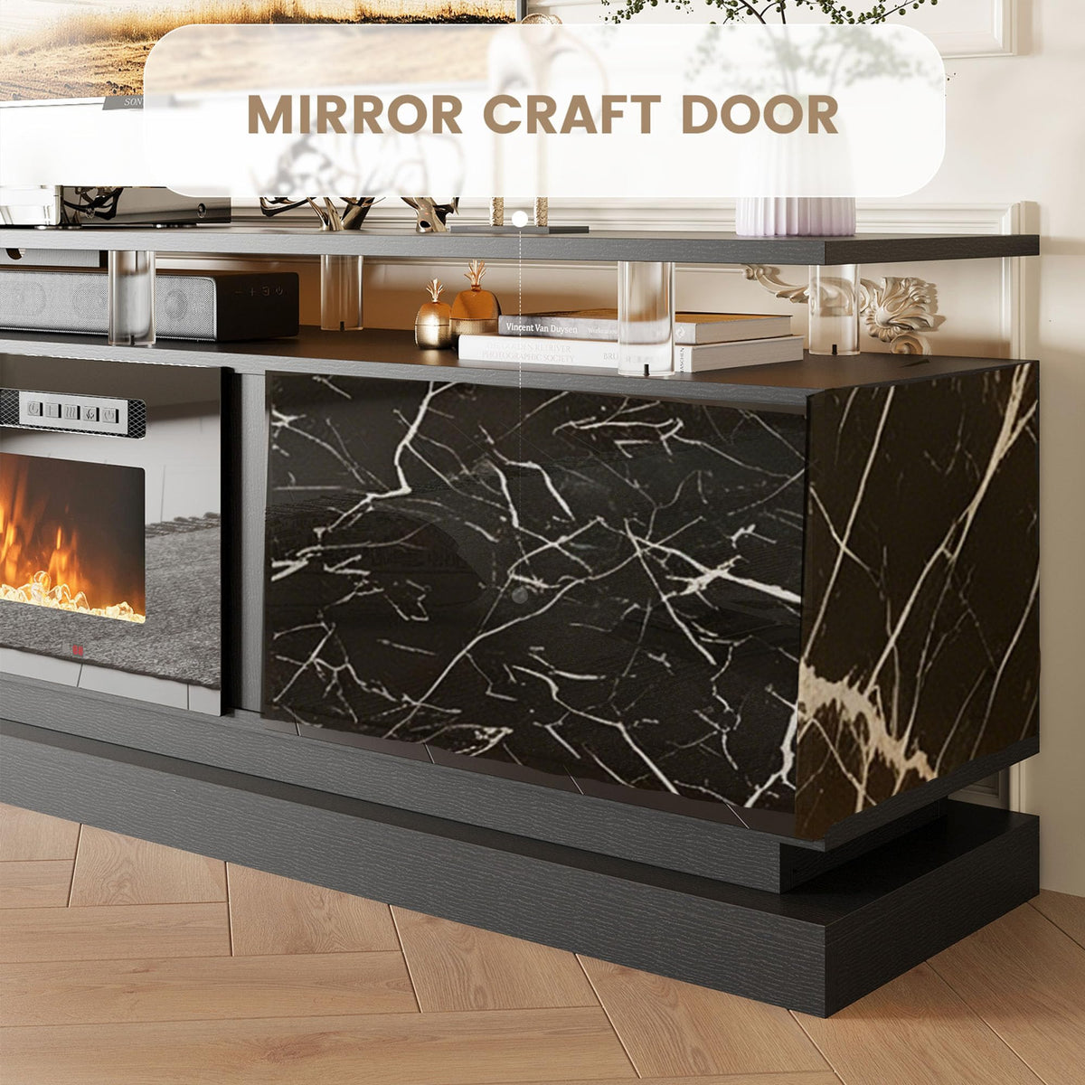 70" Fireplace TV Stand, Modern Entertainment Center