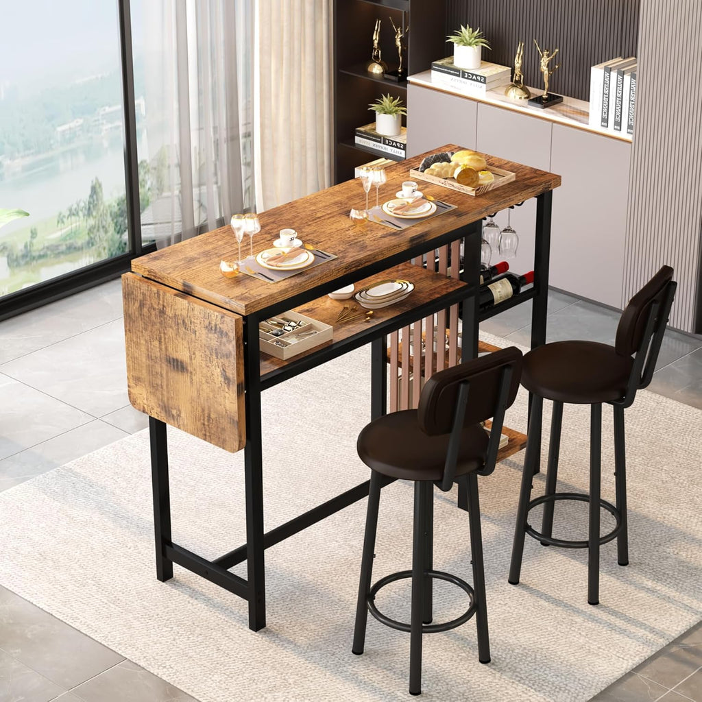 Bar Table and Chairs Set, 59'' Counter Height Dining Table Set with Storage
