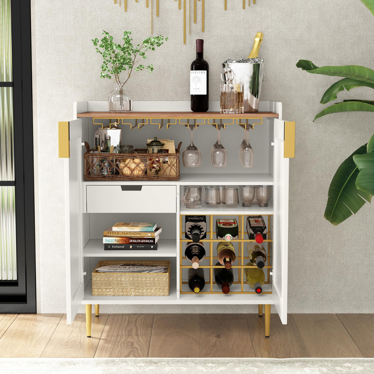 ARTPOWER Coffee Bar Cabinet with Wine Rack&Glass Holder, Sage Green