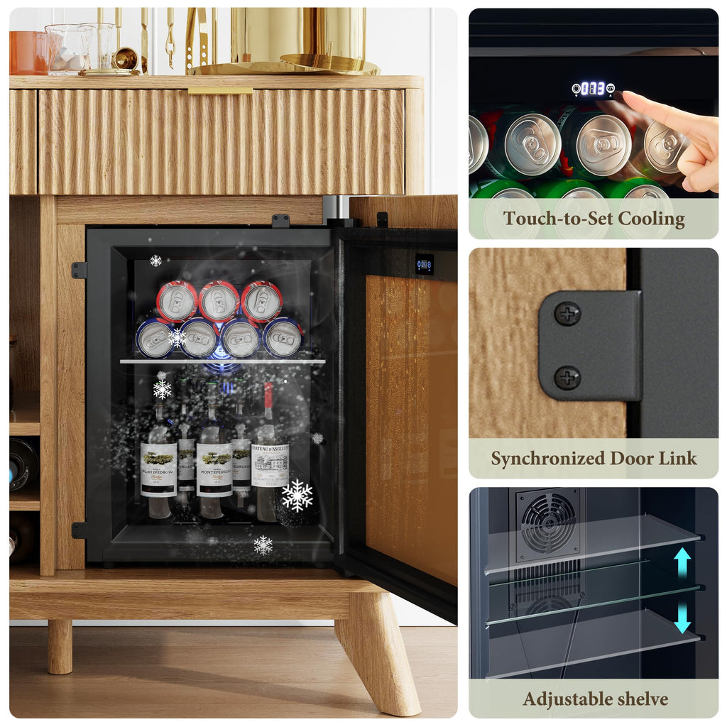 60" Wine Bar Cabinet, Coffee Bar Cabinet with Fridge, Sideboard Cabinet
