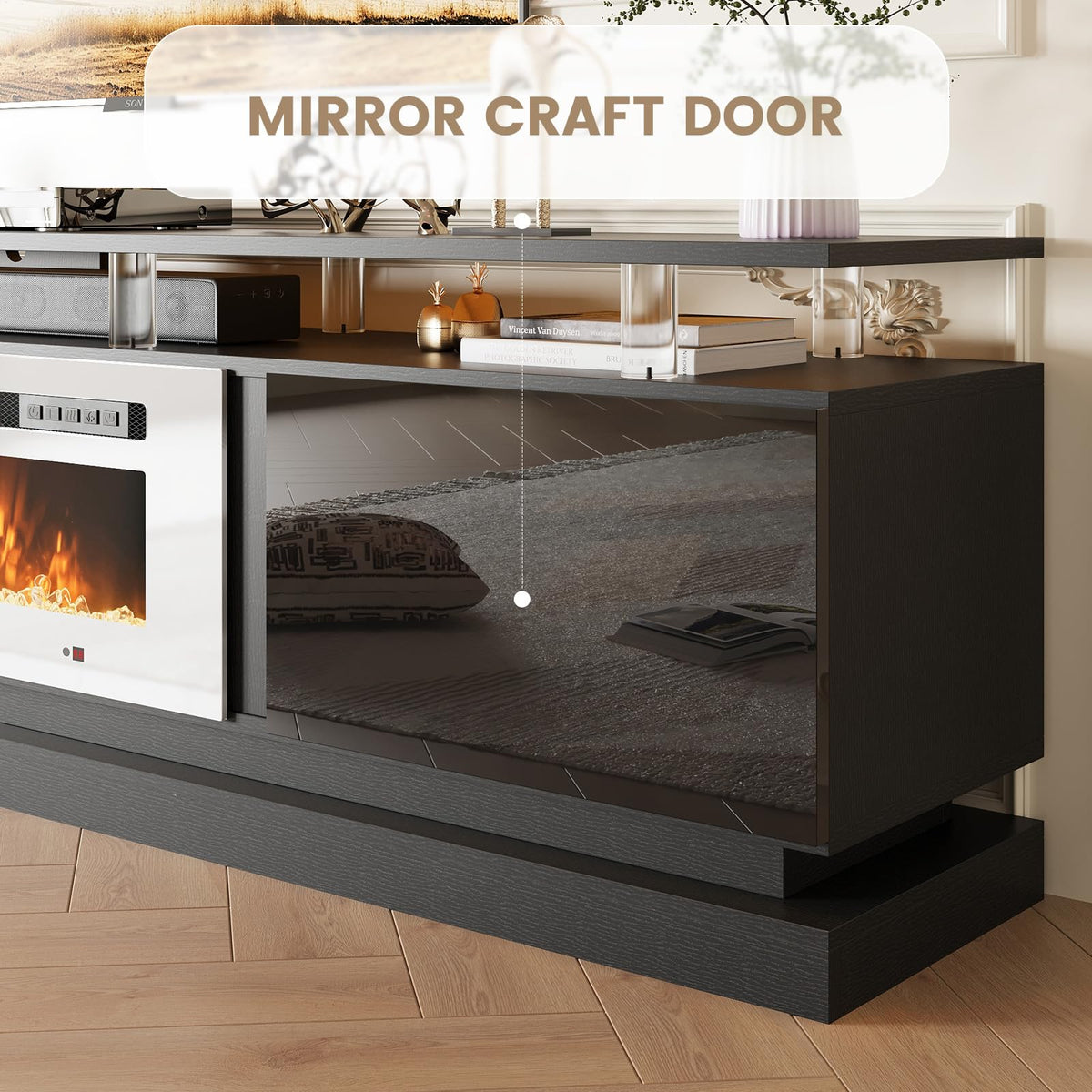 70" Fireplace TV Stand, Modern Entertainment Center