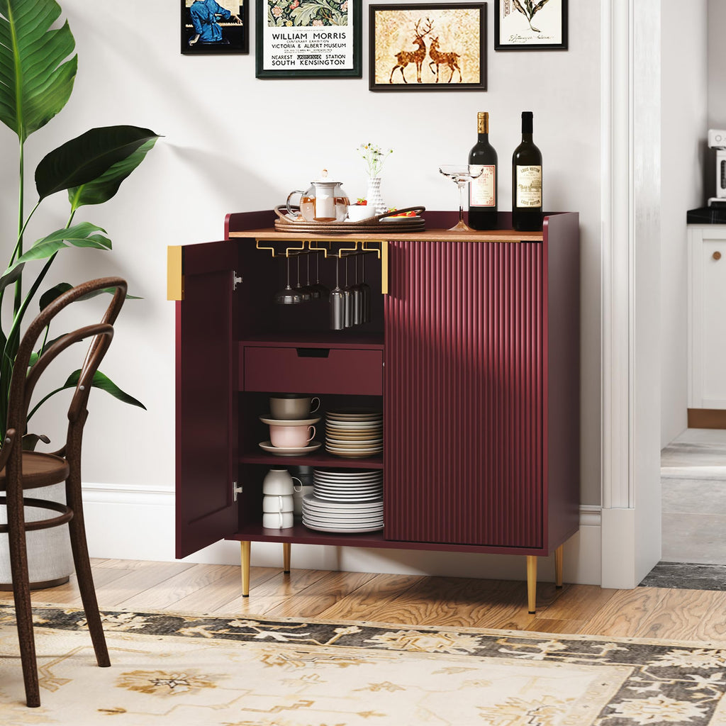 ARTPOWER Coffee Bar Cabinet with Wine Rack&Glass Holder, Sage Green
