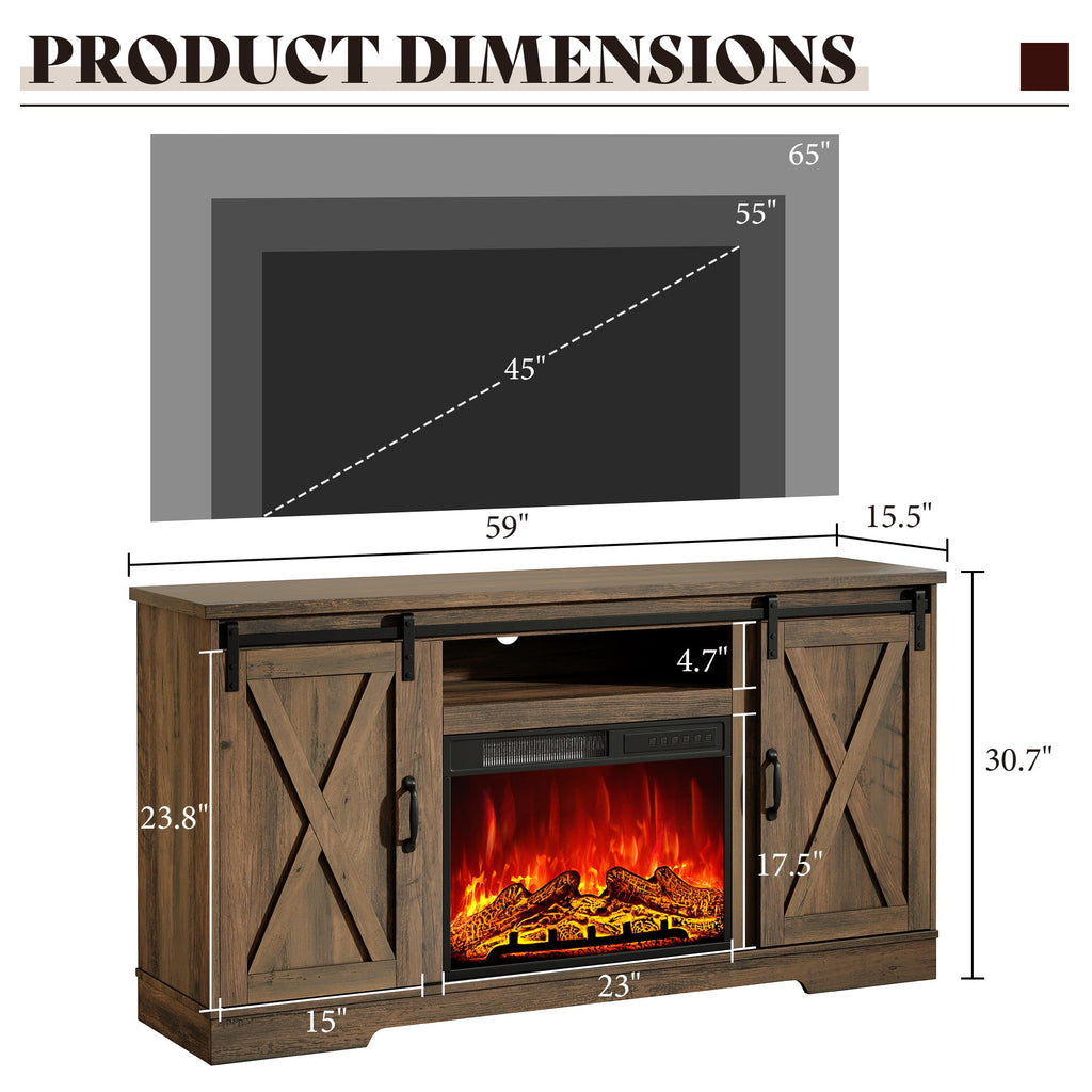 AMERLIFE Fireplace TV Stand with Sliding Barn Door for TVs up to 75"
